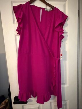 Emma & Michele Hot Pink Ruffle Wrap Mini Romper Dress